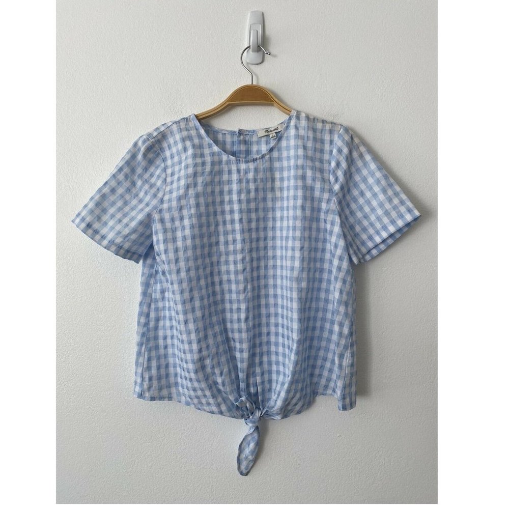 NWT Madewell Button-Back Tie Tee in Gingham Check - Picture 3 of 8
